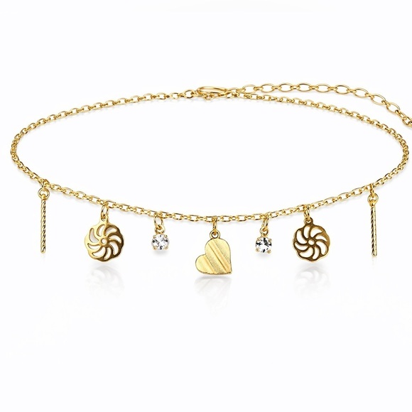 Zara Jewelry - Gold Charm Anklet with Heart and Floral Accents